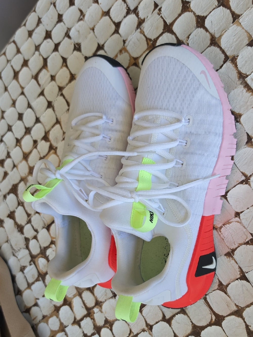 Nike White Women's Athletic Sneakers with Pink & Neon Yellow Accents